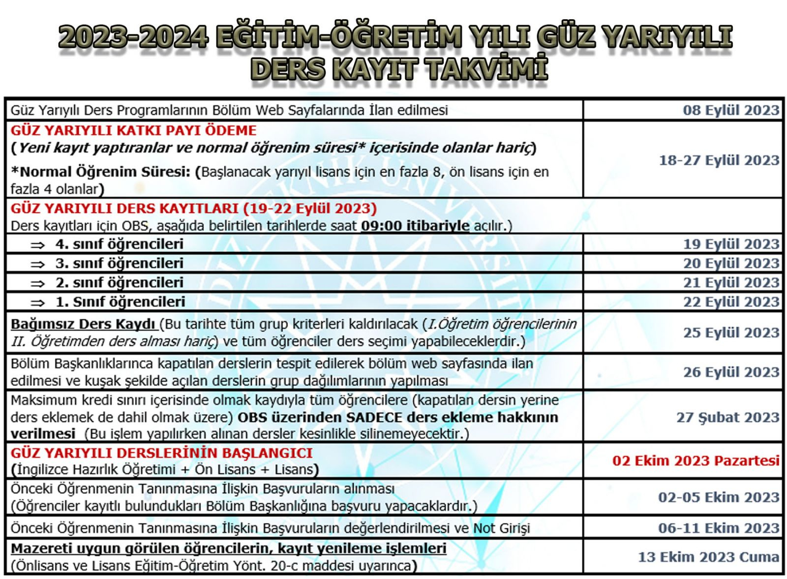 ders kayıt takvimi 